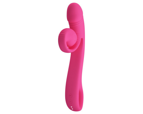 Розовый вибратор Beau с подвижным отростком-улиткой - 23 см.