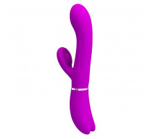 Лиловый вибратор-кролик с подвижной клиторальной щеточкой Clitoris Vibrator - 20,8 см.