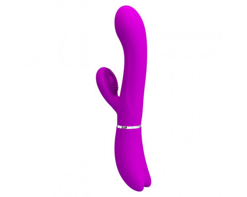 Заказать Лиловый вибратор-кролик с подвижной клиторальной щеточкой Clitoris Vibrator - 20,8 см.