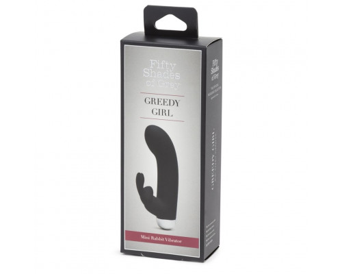 Заказать Черный вибратор с клиторальным отростком Greedy Girl Mini Rabbit Vibrator - 14 см.