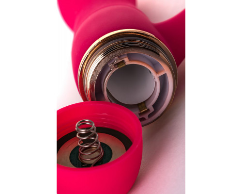 Розовый вибромассажёр с небольшим клиторальным отростком - 15 см.