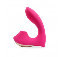 Розовый  L-образный вибромассажёр с вакуумной стимуляцией 3,5’’ Silicone Billow Suction Lover