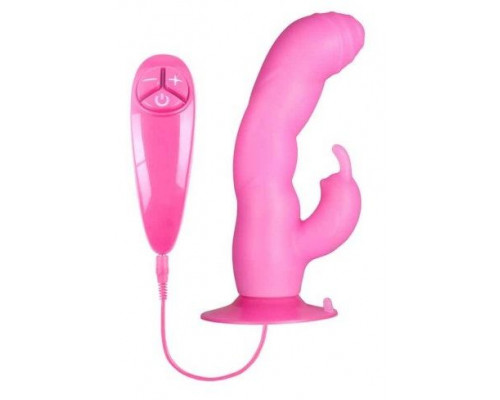 Заказать Розовый вибратор с клиторальным стимулятором BUNNY ICY - 18 см.