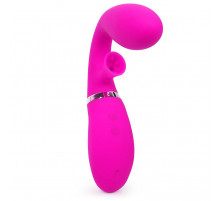 Ярко-розовый вибромассажёр с клиторальным отростком Magic Finger - 29 см.