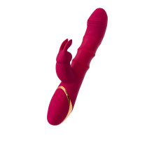 Бордовый вибратор-кролик с двигающимися кольцами Tenty - 23,5 см.