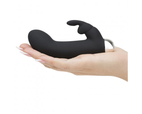 Заказать Черный вибратор с клиторальным отростком Greedy Girl Mini Rabbit Vibrator - 14 см.