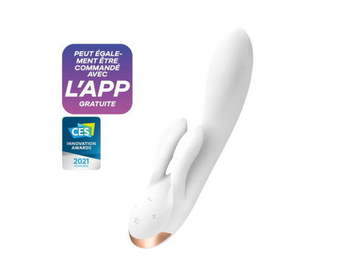 Заказать Белый вибратор-кролик Double Flex с двумя клиторальными отростками - 20,1 см.