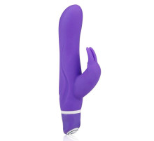 Фиолетовый силиконовый вибратор со стимулятором клитора - 21 см.
