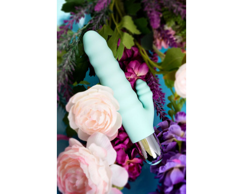 Заказать Мятный рельефный вибратор с клиторальной стимуляцией Flax - 17,5 см.