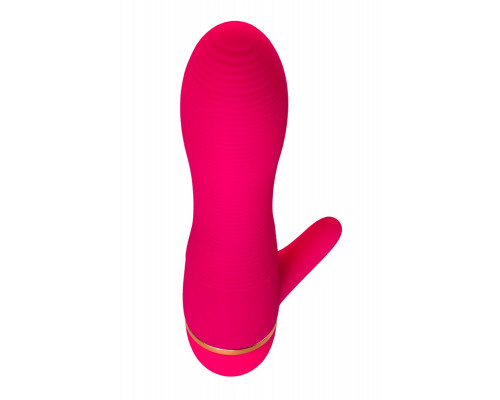 Розовый вибромассажёр с небольшим клиторальным отростком - 15 см.