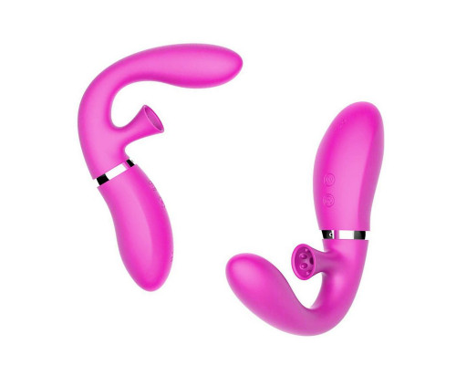 Заказать Ярко-розовый вибромассажёр с клиторальным отростком Magic Finger - 29 см.