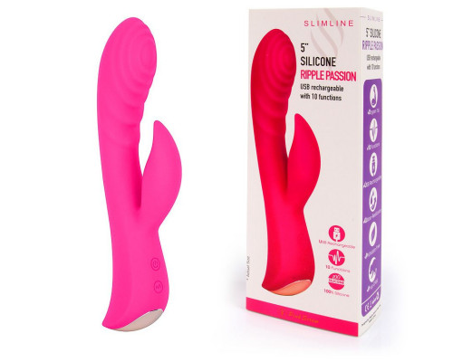 Заказать Ярко-розовый вибромассажер-кролик 5  Silicone Ripple Passion - 19,1 см.