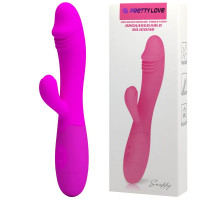 Лиловый перезаряжаемый вибратор Snappy с клиторальным отростком - 19,5 см.