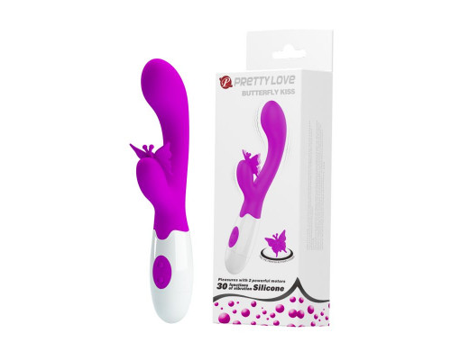 Заказать Лиловый вибратор с клиторальным стимулятором-бабочкой Butterfly Kiss - 19,9 см.