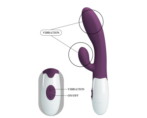 Сливовый вибратор со стимулятором клитора Alvis - 20 см.