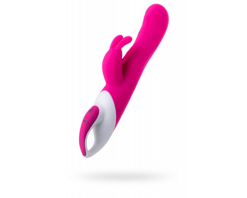 Заказать Розовый вибратор с клиторальным стимулятором ELLY с подогревом - 21,5 см.