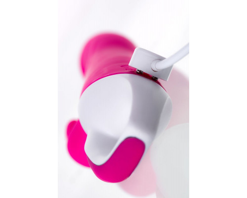 Заказать Розовый вибратор с клиторальным стимулятором ELLY с подогревом - 21,5 см.