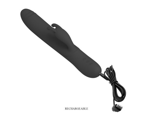 Черный вибратор-кролик Byron с движущимися шариками - 25 см.