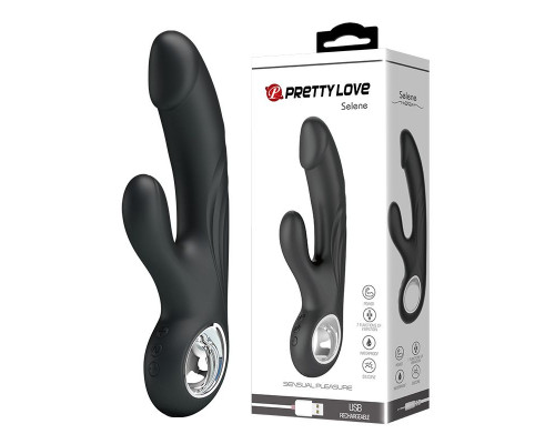Заказать Чёрный вибратор с клиторальным отростком Selene - 19 см.