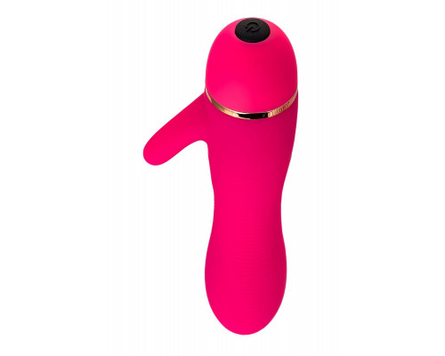 Розовый вибромассажёр с небольшим клиторальным отростком - 15 см.