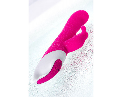 Заказать Розовый вибратор с клиторальным стимулятором ELLY с подогревом - 21,5 см.