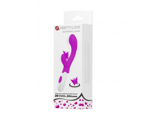 Заказать Лиловый вибратор с клиторальным стимулятором-бабочкой Butterfly Kiss - 19,9 см.
