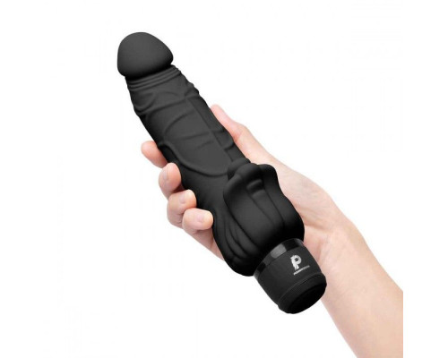 Заказать Черный вибратор-реалистик с клиторальными лепестками 7  Realistic Vibrator - 21,5 см.