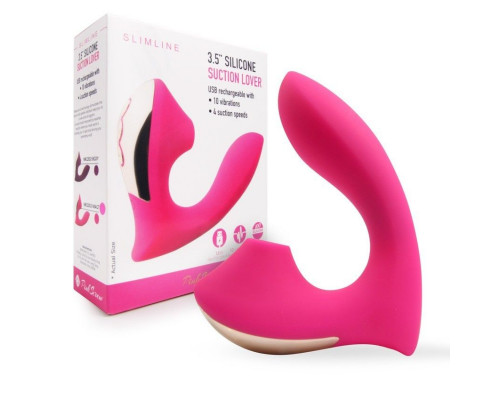 Заказать Розовый  L-образный вибромассажёр с вакуумной стимуляцией 3,5’’ Silicone Billow Suction Lover