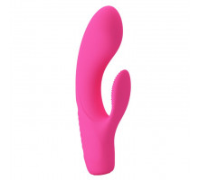 Розовый вибратор с клиторальным отростком Tim - 15,5 см.