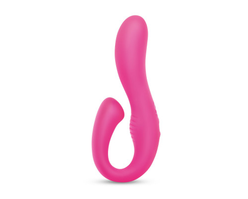 Розовый вибромассажер с клиторальным отростком Harmony Vibe - 16,8 см.