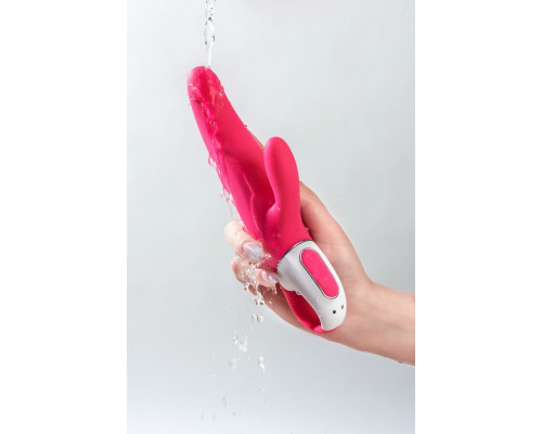 Заказать Ярко-розовый вибратор  Satisfyer Mr. Rabbit с клиторальным отростком - 22,1 см.