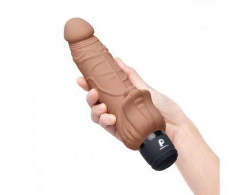 Заказать Кофейный вибратор-реалистик с клиторальными лепестками 7  Realistic Vibrator - 21,5 см.