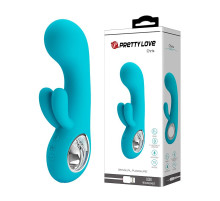 Бирюзовый вибратор Chris с клиторальным отростком - 15,4 см.