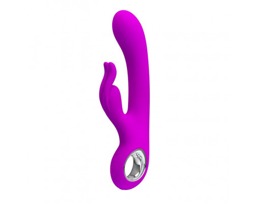 Заказать Лиловый вибромассажер с клиторальным отростком Hot Rabbit - 19 см.