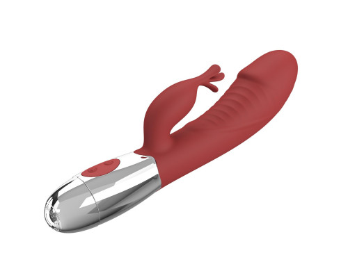 Красный вибратор со стимулятором клитора Rasmussen - 19,8 см.