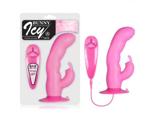 Заказать Розовый вибратор с клиторальным стимулятором BUNNY ICY - 18 см.