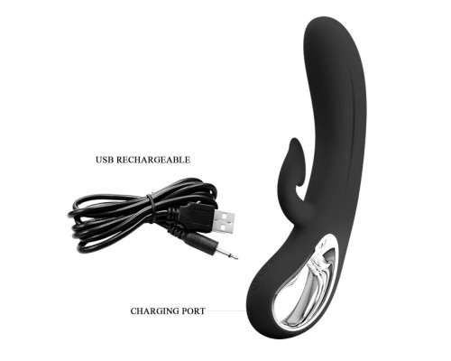 Черный вибратор-кролик Romance Massage - 24 см.