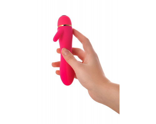 Розовый вибромассажёр с небольшим клиторальным отростком - 15 см.