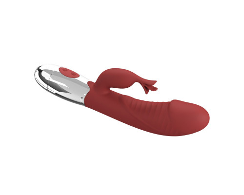 Красный вибратор со стимулятором клитора Rasmussen - 19,8 см.