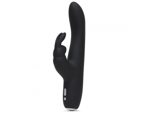 Заказать Черный вибратор с клиторальным отростком Greedy Girl Slimline Rabbit Vibrator - 22,8 см.