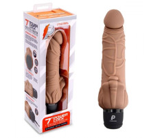 Кофейный вибратор-реалистик с клиторальными лепестками 7  Realistic Vibrator - 21,5 см.