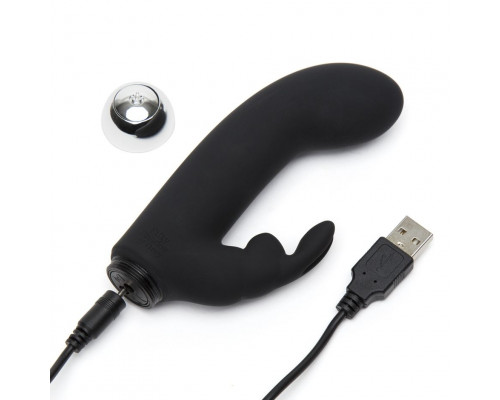 Заказать Черный вибратор с клиторальным отростком Greedy Girl Mini Rabbit Vibrator - 14 см.
