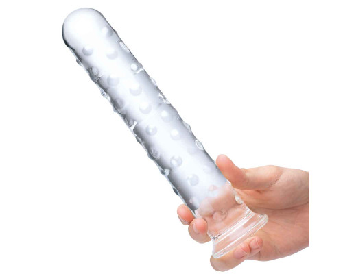 Заказать Прозрачный стеклянный фаллос с массажным рельефом 10  Extra Large Glass Dildo - 25,5 см.