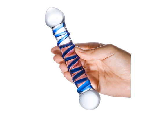 Заказать Прозрачный фаллос с голубой спиралью Spiral Dildo - 17 см.