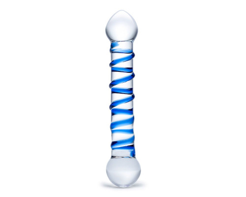 Заказать Прозрачный фаллос с голубой спиралью Spiral Dildo - 17 см.