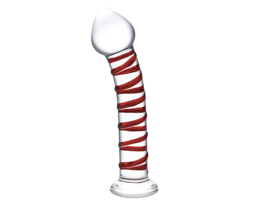 Заказать Стеклянный фаллоимитатор с красной спиралью Mr. Swirly - 20,5 см.