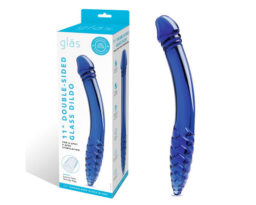 Заказать Синий двусторонний стеклянный стимулятор 11’’ Double-sided Glass Dildo For G-Spot P-Spot Stimulation - 28 см.