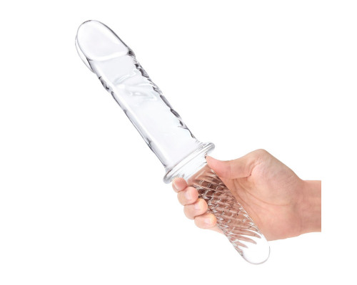 Заказать Стеклянный фаллоимитатор с рукоятью 11’’ Girthy Cock Double Ended With Handle - 28 см.