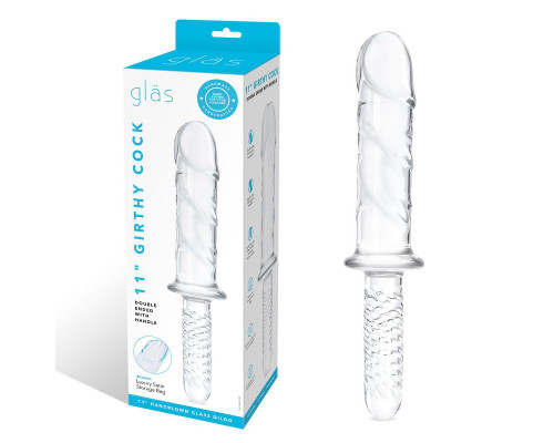 Заказать Стеклянный фаллоимитатор с рукоятью 11’’ Girthy Cock Double Ended With Handle - 28 см.