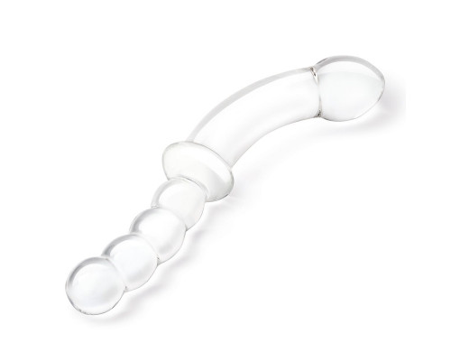Заказать Стеклянный двусторонний фаллоимитатор 12,5’’ Girthy Double Sided Dong With Anal Bead Grip Handle - 32 см.